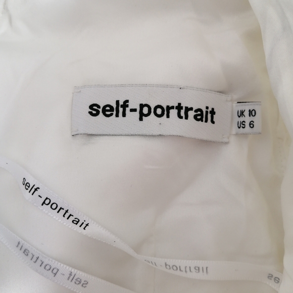 Self-Portrait Long Sleeve White Asymmetric Ruffle Jacquard Mini Dress 6 Formal - Picture 13 of 17